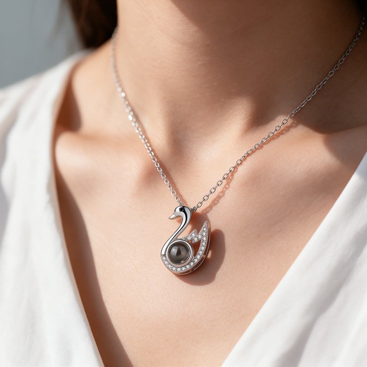 Swan Photo Projection Necklace