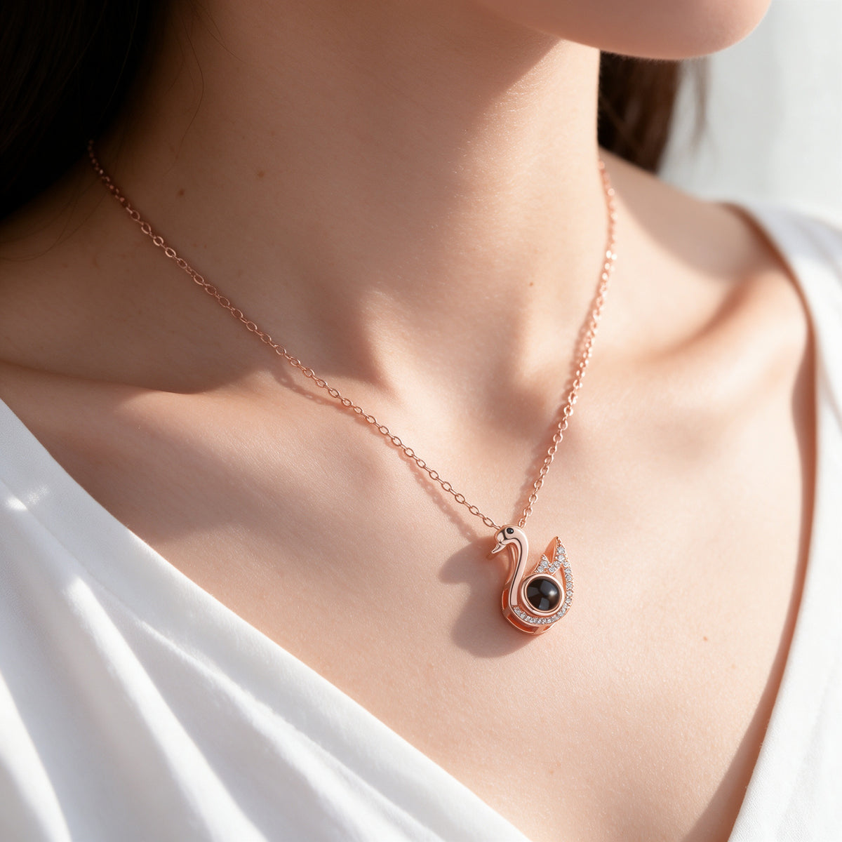 Swan Photo Projection Necklace