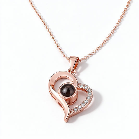 Tilted Heart Photo Projection Necklace