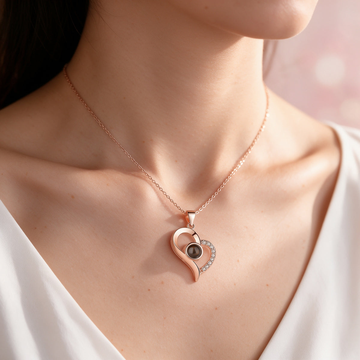 Tilted Heart Photo Projection Necklace