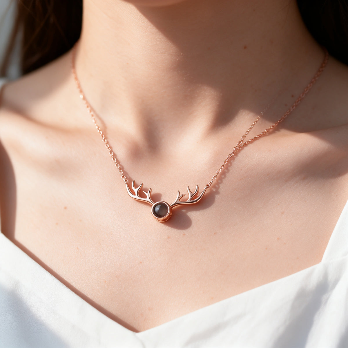 Antler Heart Photo Projection Necklace