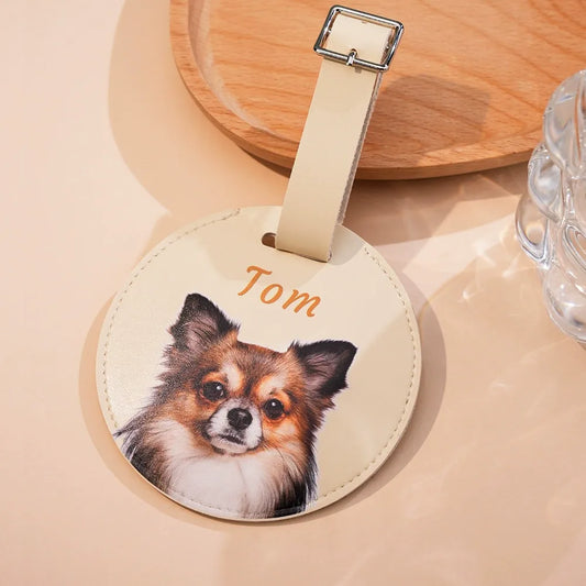 Personalized Pet Photo Leather ID Tag